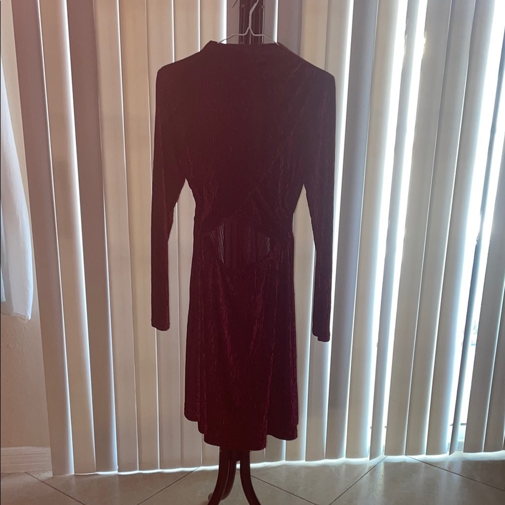 SHEIN Burgundy Long Sleeve Mock Neck Sheath Dress